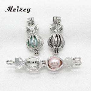 10pcs Mini Fox Pearl Cage Jewelry Making Silver Plated Pendant