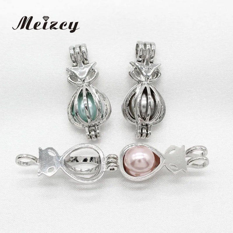 10pcs Mini Fox Pearl Cage Jewelry Making Silver Plated Pendant