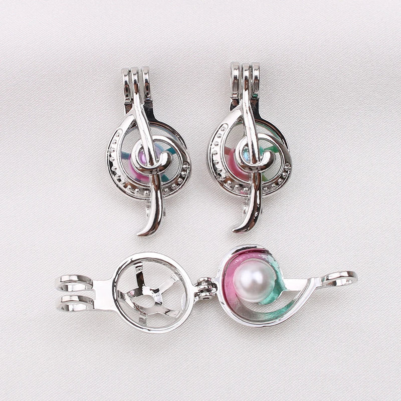 10pcs Silver Plated Musical Note Oyster Pearl Cage Pendant