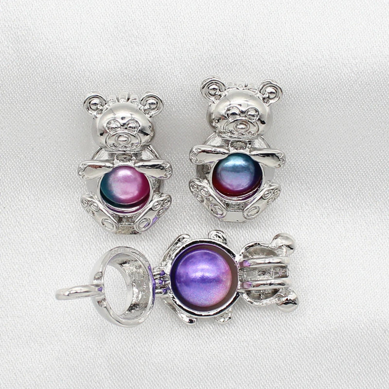 10pcs Bear Pearl Cage Oil Diffuser Pendant for Aromatherapy Necklace