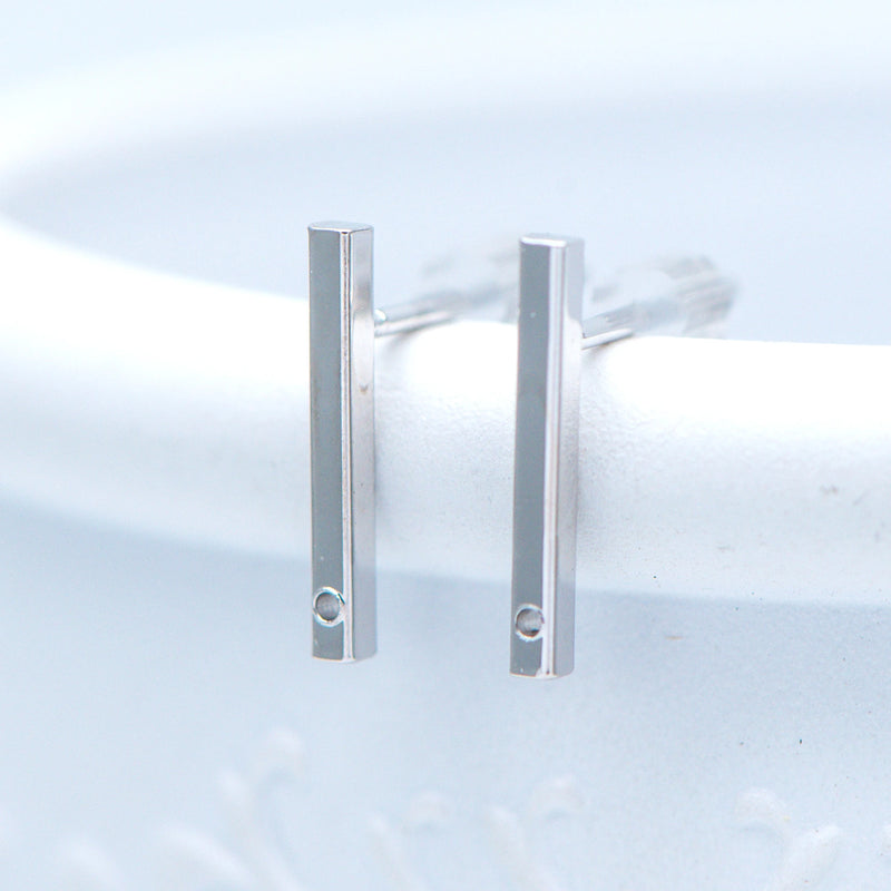 10pcs Silver Tone Bar Ear Posts, Rhodium Plated Brass, Stud Earring Components