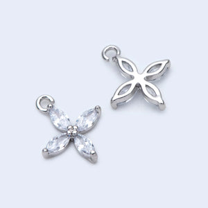 10pcs Silver Tone CZ Flower Charm Pendants 10mm