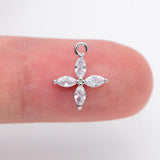 10pcs Silver Tone CZ Flower Charm Pendants 10mm