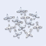 10pcs Silver Tone CZ Flower Charm Pendants 10mm