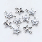 10pcs CZ Flower Charm Pendants 10x9mm, Rhodium Plated, Jewelry Supply