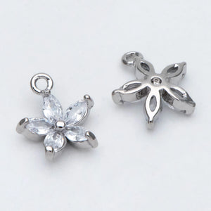 10pcs CZ Flower Charm Pendants 10x9mm, Rhodium Plated, Jewelry Supply