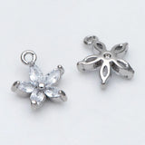 10pcs CZ Flower Charm Pendants 10x9mm, Rhodium Plated, Jewelry Supply