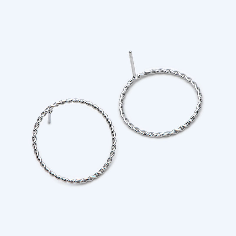 10pcs Rhodium Plated Circle Ear Posts, Geometric Ring Stud Earrings