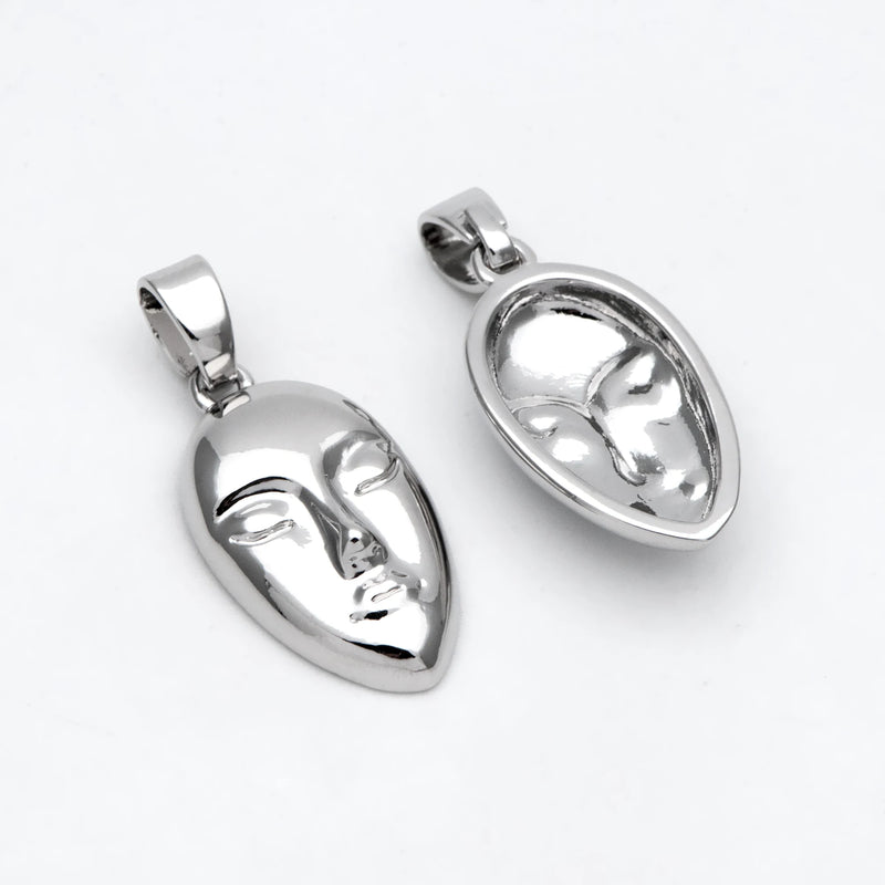 10pcs Silver Face Charm Necklace Pendant Rhodium Plated Brass Jewelry DIY