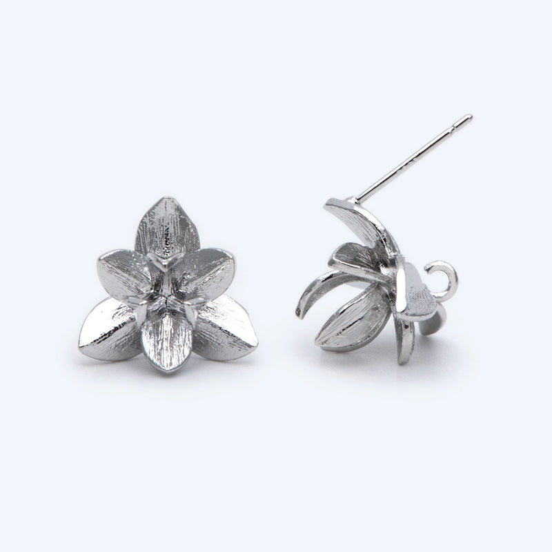 10pcs Flower Ear Posts 15mm, Foral Stud Earrings, Loop for Jewelry Making DIY