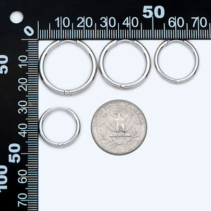 10pcs Silver Huggie Earrings, 16-25mm Round Hoops, Stainless Steel