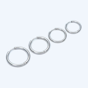 10pcs Silver Huggie Earrings, 16-25mm Round Hoops, Stainless Steel
