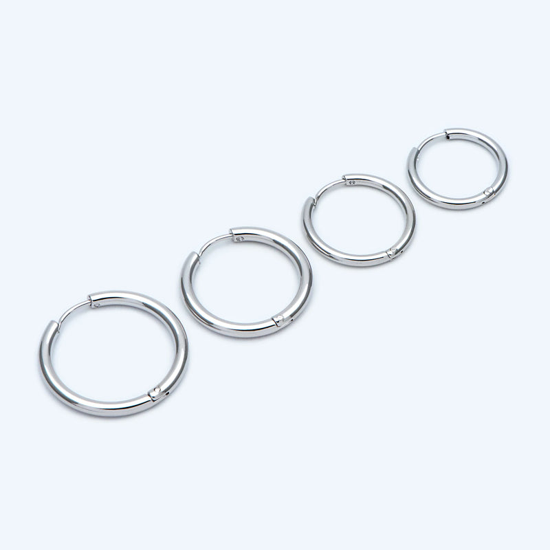 10pcs Silver Huggie Earrings, 16-25mm Round Hoops, Stainless Steel