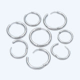 10pcs Silver Huggie Earrings, 16-25mm Round Hoops, Stainless Steel