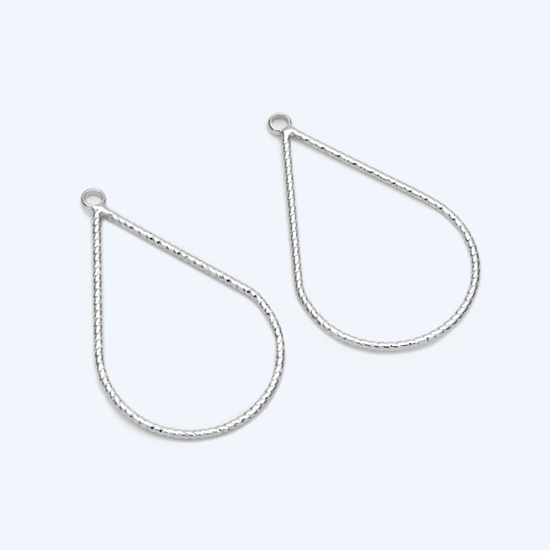 10pcs Silver Teardrop Pendants 30x17mm, Geometric Charms, Wired Drop Hoops