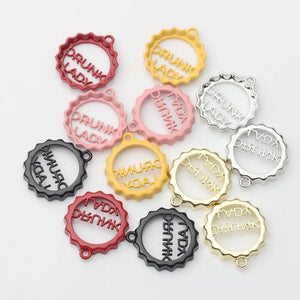 10pcs Letter Pendant Keychain Stainless Steel Alphabet Cap Keyring