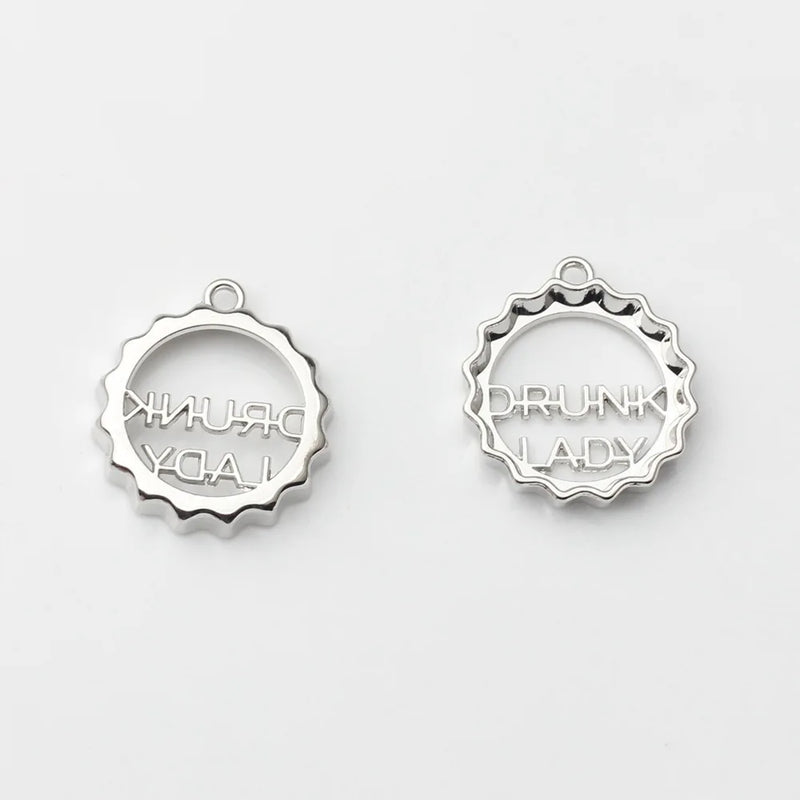 10pcs Letter Pendant Keychain Stainless Steel Alphabet Cap Keyring