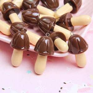 10pcs Mushroom Chocolate Resin Charms for DIY Jewelry Making