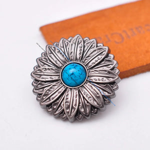 10pc Turquoise Gunmetal Sun Flower Western Saddle Conchos