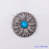 10pc Turquoise Gunmetal Sun Flower Western Saddle Conchos