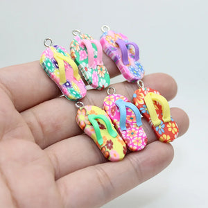 10pcs Mixed Colour Clay Slippers Charm Pendant for Jewelry DIY