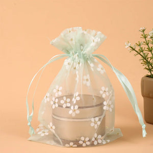 10pcs Small Flowers Organza Bags Wedding Favor Gift Bags Drawstring Pouches