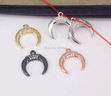 10pcs Copper Micro Pave CZ Crescent Charms, Moon Pendant For Jewelry Making