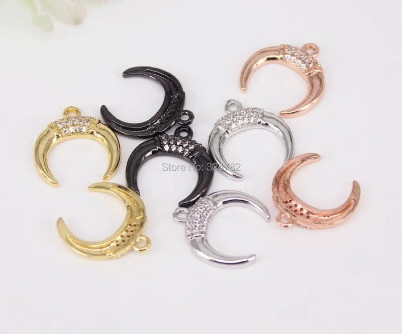 10pcs Copper Micro Pave CZ Crescent Charms, Moon Pendant For Jewelry Making