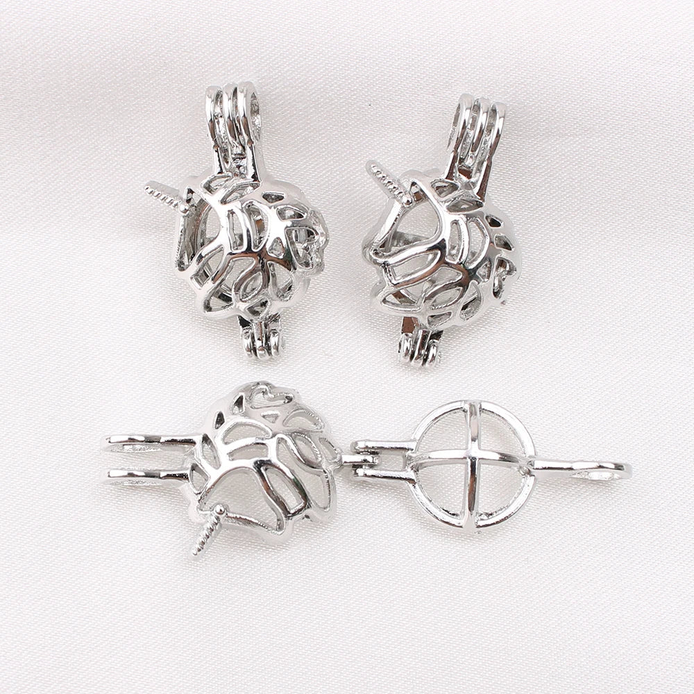 10pcs Horse Unicorn Pearl Cage Locket Pendants for Necklace