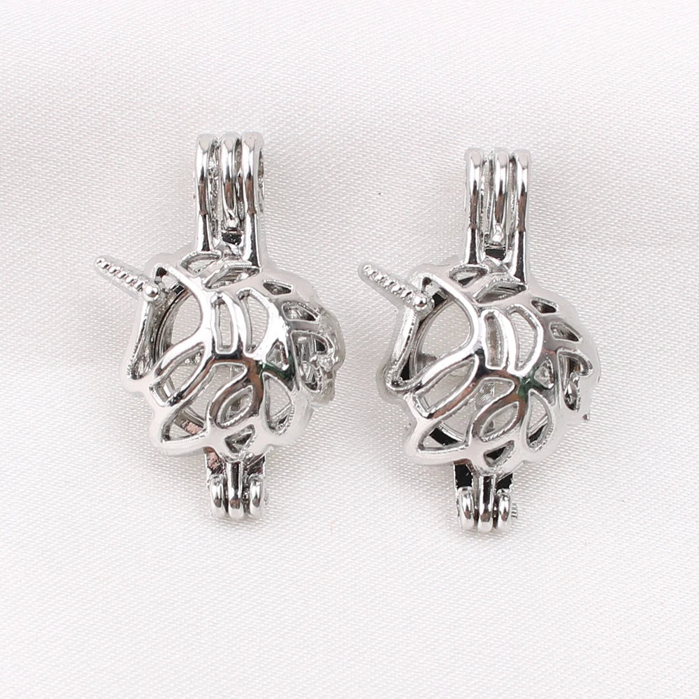 10pcs Horse Unicorn Pearl Cage Locket Pendants for Necklace