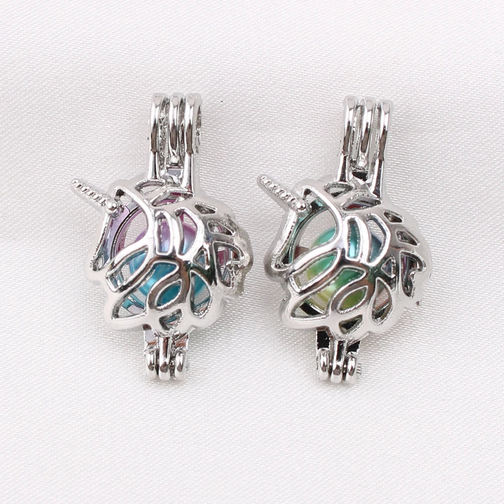 10pcs Horse Unicorn Pearl Cage Locket Pendants for Necklace