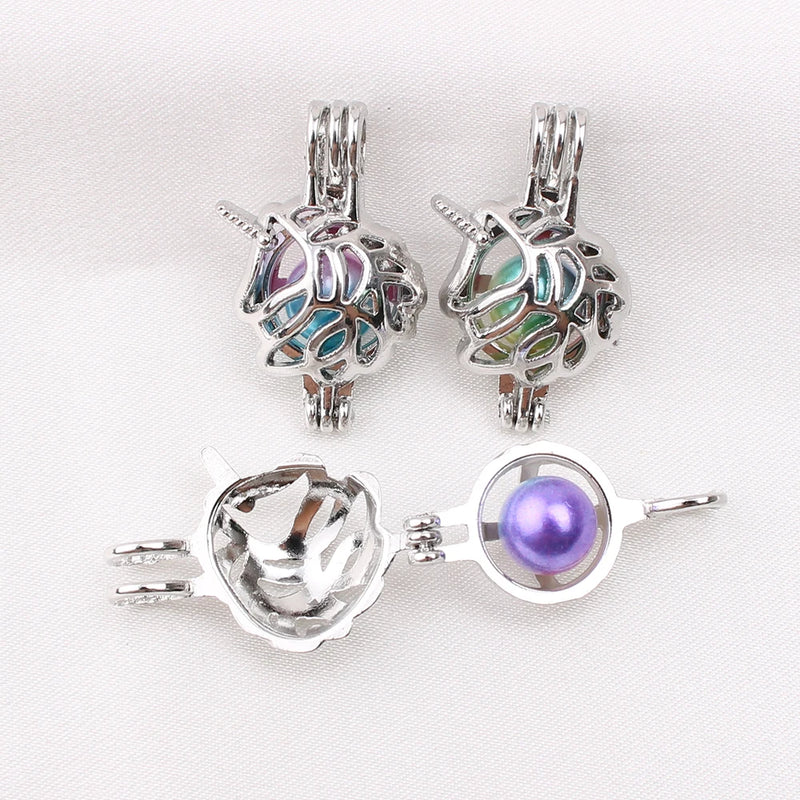 10pcs Horse Unicorn Pearl Cage Locket Pendants for Necklace