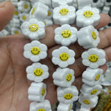 10pcs Smile Face Sun Flower Ceramic Beads 16x18mm Yellow White/Black