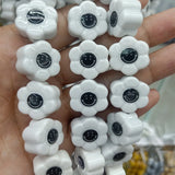 10pcs Smile Face Sun Flower Ceramic Beads 16x18mm Yellow White/Black