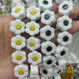 10pcs Smile Face Sun Flower Ceramic Beads 16x18mm Yellow White/Black