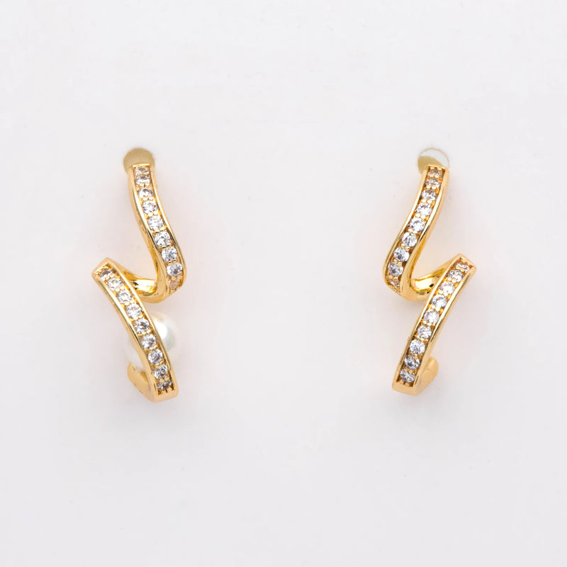 10pcs Spiral Stud Earring, Pearl Peg, CZ Paved Ear Post (#GB-1604)
