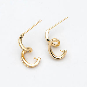10pcs Spiral Stud Earring, Pearl Peg, CZ Paved Ear Post (#GB-1604)