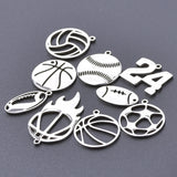 10pcs Stainless Steel Sport Basketball & Football Pendants for Jewelry Making