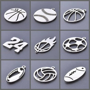 10pcs Stainless Steel Sport Basketball & Football Pendants for Jewelry Making