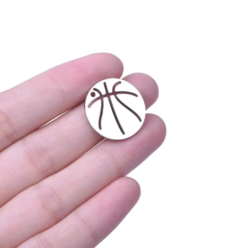 10pcs Stainless Steel Sport Basketball & Football Pendants for Jewelry Making
