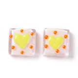 10pcs Square Lampwork Beads with Heart Pattern For Jewelry DIY Making