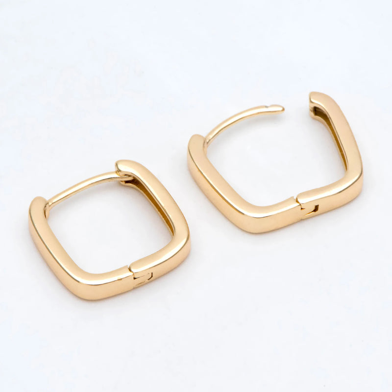 10pcs 18K Square Huggie Earrings 15mm, Brass Hoop for DIY Jewelry Making