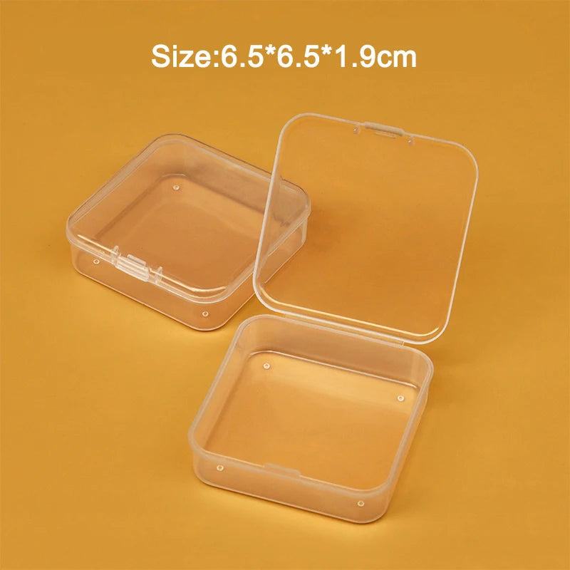 10pcs Plastic Box 6.5*6.5*1.9cm Transparent Jewelry Findings Storage