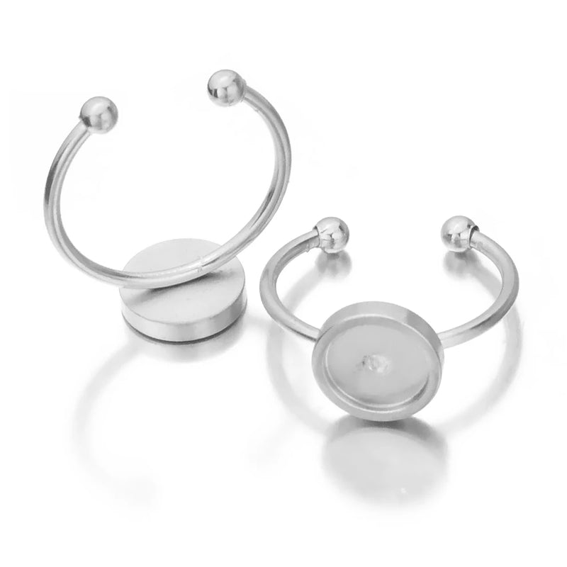 10pcs Stainless Steel Ring Settings Blank/Base 8/10/12mm Glass Cabochons,Buttons