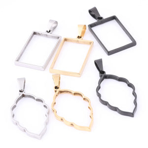 10pcs Stainless Steel Rectangle Bezel Charms for Resin Jewelry