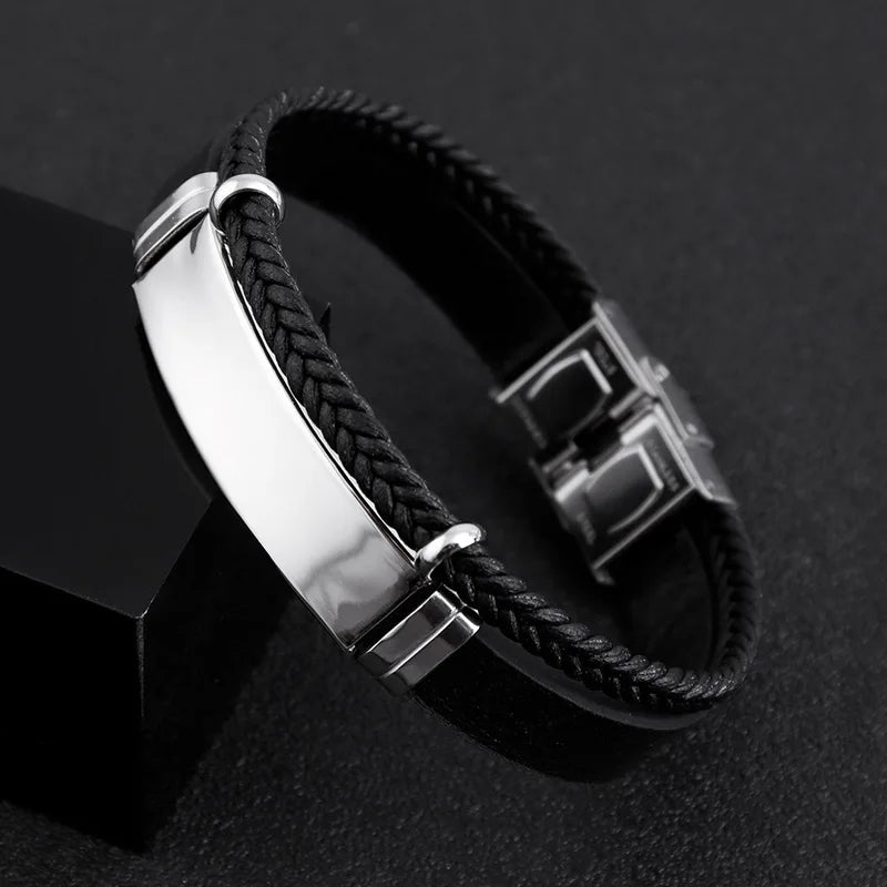 10pcs Stainless Steel Blank Leather Bracelet Metal Plate Engrave DIY Gift