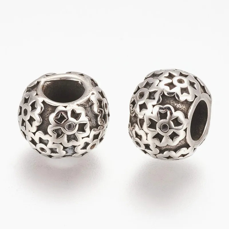 10pcs Stainless Steel European Beads Large Hole Spacer Beads for DIY Bracelet
