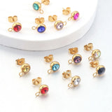 10pcs Stainless Steel Birthstone Crystal Earring Studs