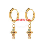 10pcs SS Huggie Earring Hooks w/ Loop Round Ear Post & Open Jump Ring