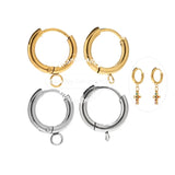 10pcs SS Huggie Earring Hooks w/ Loop Round Ear Post & Open Jump Ring